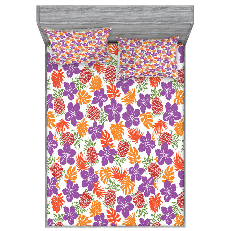 Microfiber Floral Sheet Set, Twin Sheet Set with Fitted Sheet