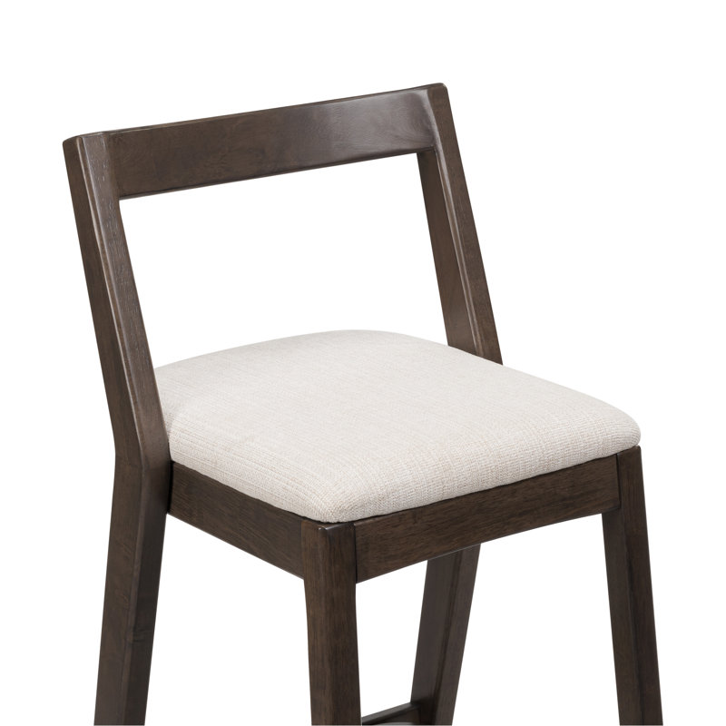 Tabouret de bar d'intérieur en bois d'hévéa, finition brun foncé et revêtement beige, ensemble de 2