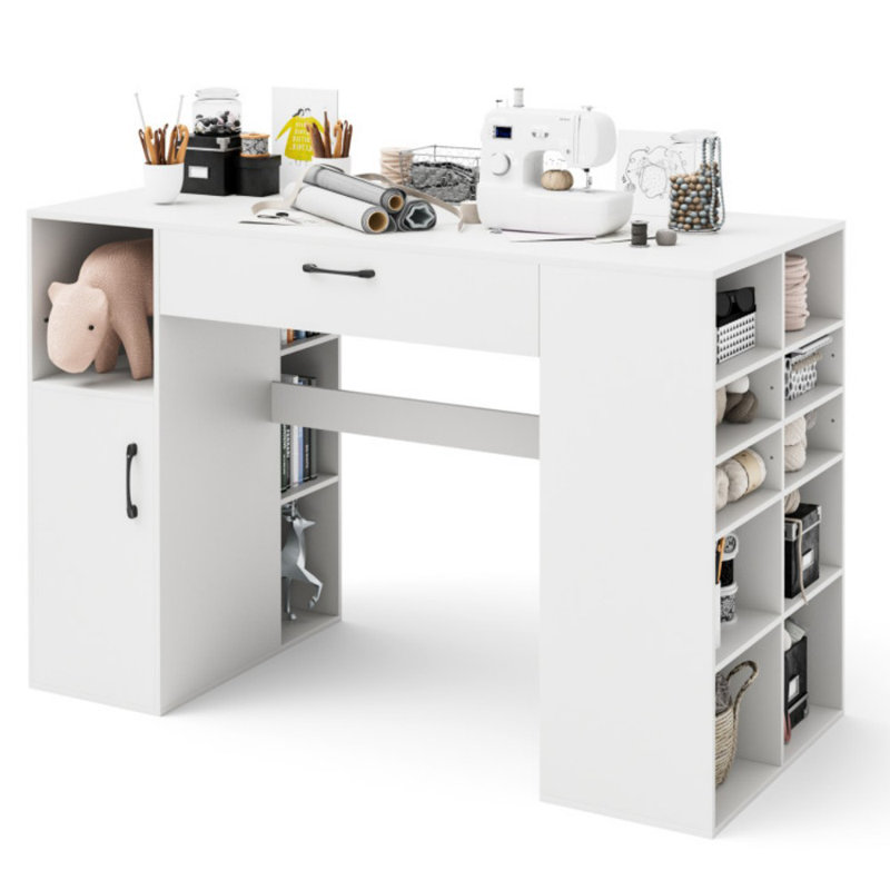 Counter Height Sewing Craft Table Computer Desk With Adjustable Shelves And Drawer