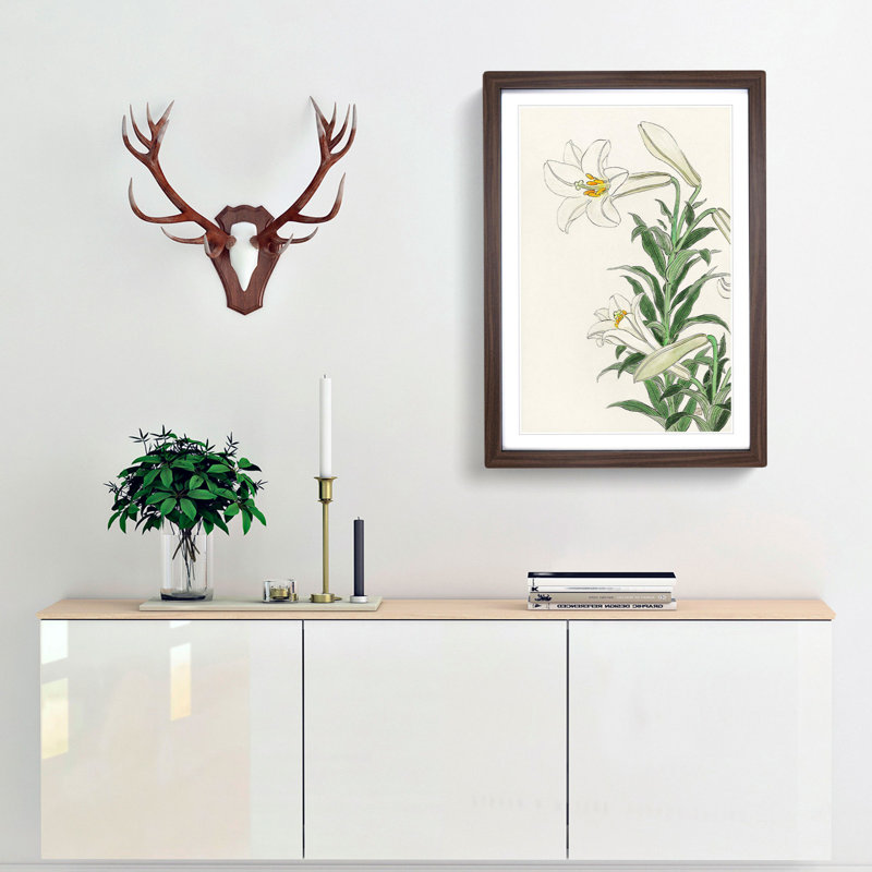 Lilies by Ohara Koson - Picture Frame Painting Print, 48cm H x 36cm W x 2cm D, Walnut Framed
