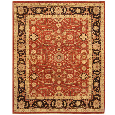 Tapis en laine noué la rouille/brun 8 pi x 9 pi en laine one-of-kind à la main Roxane