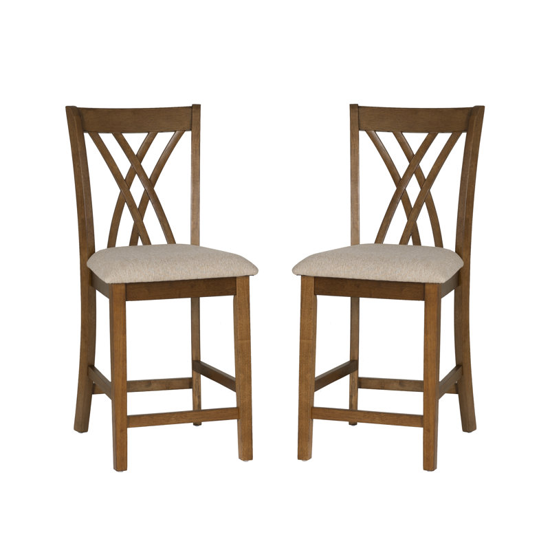 Asherton Upholstered Counter Stools, Beige Polyester/Brown Frame