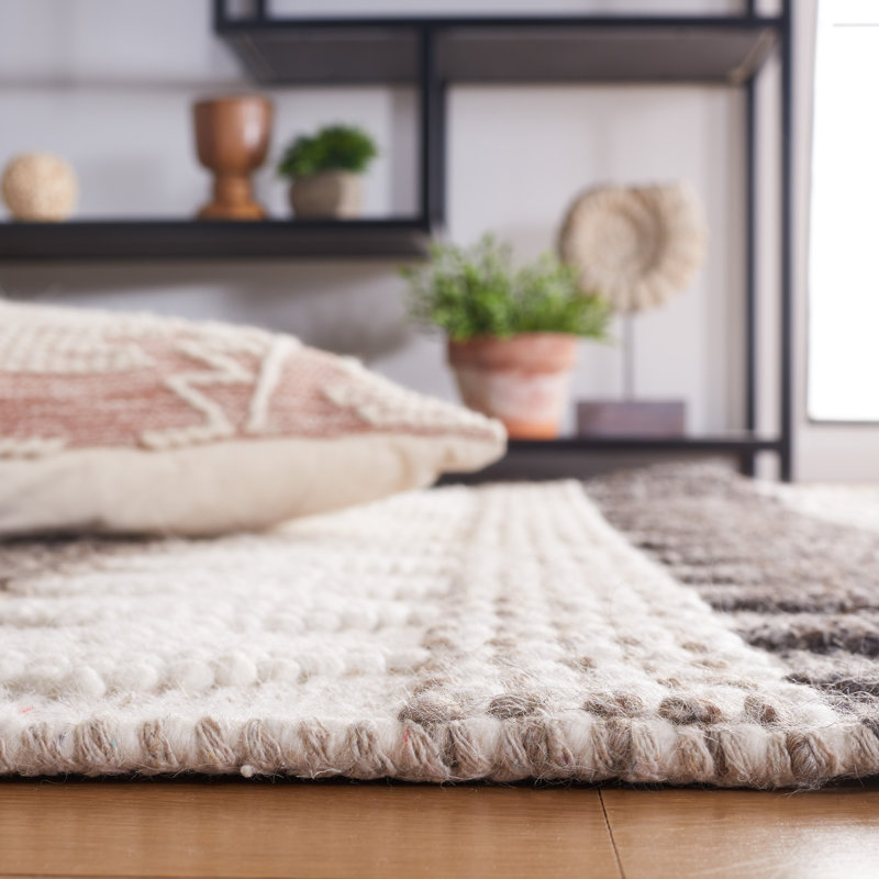 Ivory and Black Flat Woven Wool Area Rug, 8' x 10'