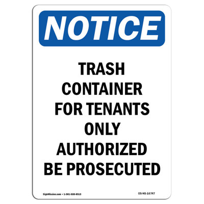 Trash Container for Tenants Only Sign