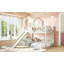 Cadre de lit superposé simple au dessus d'une maison double avec glissade, lit superposé en bois avec garde-corps en forme de X, fenêtre et espace de rangement, aucun sommier nécessaire, beige-132526485