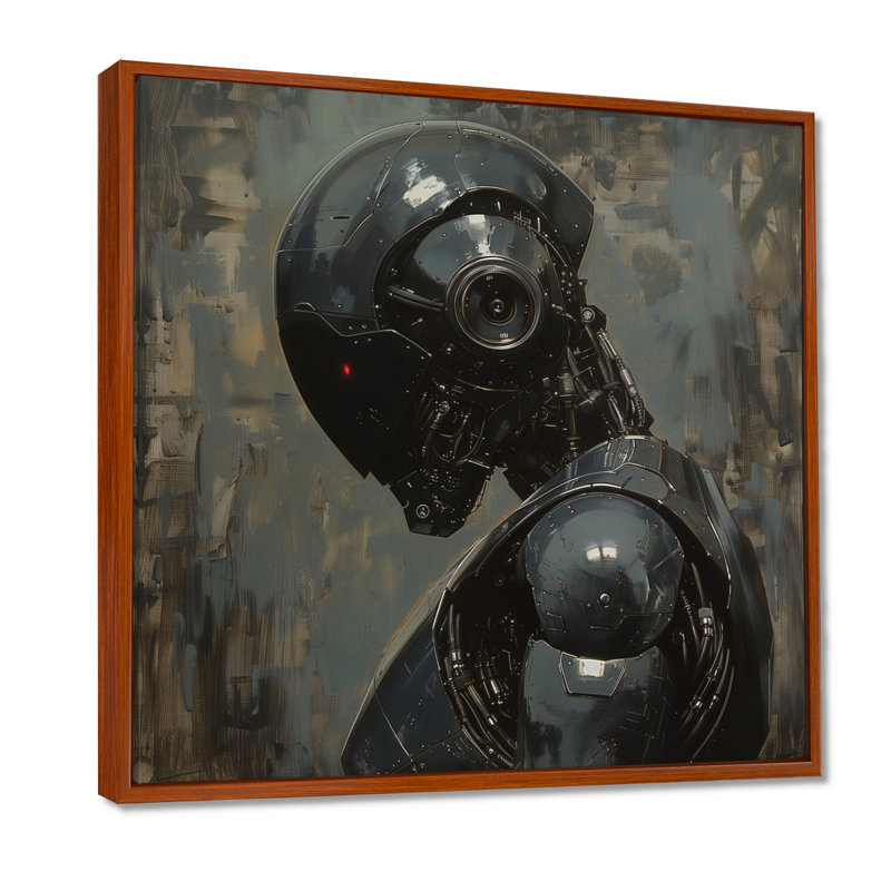 Art mural gris Robot majestueux - Robots, H 36 po x l 36 po, Cadre flottant brun