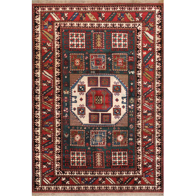 Tapis brun / rouge en laine noué à la main de conception unique de 5 pi 10 po x 8 pi 6 po Kazak