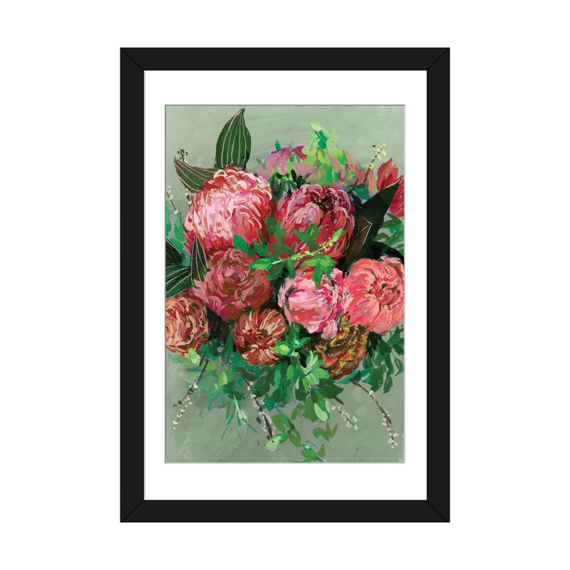 « rétro bouquet ii », reproduction de peinture à l’aquarelle sur toile, H 32 po x l 24 po x P 1 po, Papier d'art encadré noir