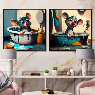 Mignonne souris dans le bain - ensemble de 2 animaux carrés