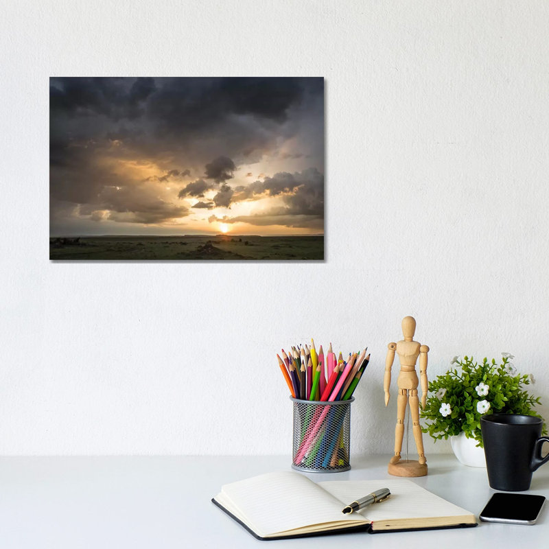 Africa, Kenya, Maasai Mara National Reserve. Storm Clouds Over Savannah At Sunset by Jaynes Gallery - Wrapped Canvas Print