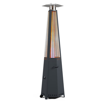 Chauffage de terrasse extérieur sur pied, pyramidal, au propane, 48 000 BTU, avec flamme en verre de quartz.