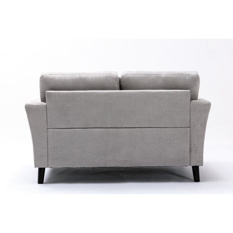 57 po en gris, 2 coussins, siège à ressorts ensachés, hauteur des pieds 5,25 po, pieds en tissu brun foncé tissé gris, siège, siège 19,75 po