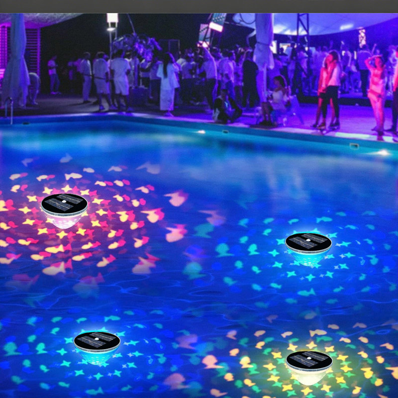 Lampe à flotteur à énergie solaire avec lumière de piscine flottante avec projection de poissons et lumières à DEL étincelantes pour piscine