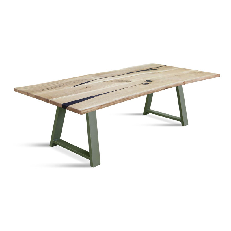 Maunie Oak Rectangular Wood Top Dining Table with Steel Base
