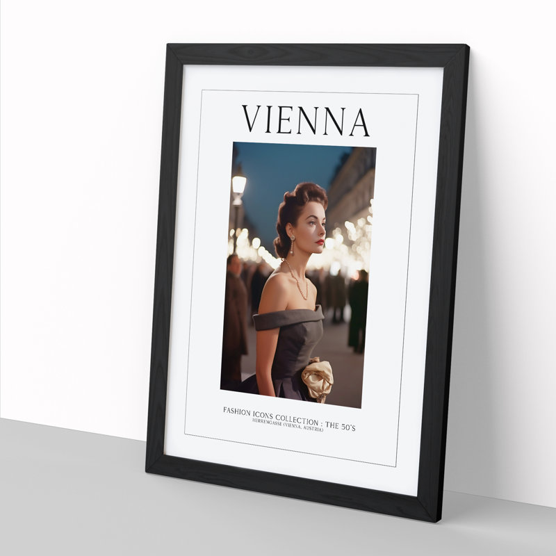 Fashion Travel Poster Woman Colour Vienna Austria - Single Picture Frame Print on Wood, 34cm H x 25cm W x 2cm D