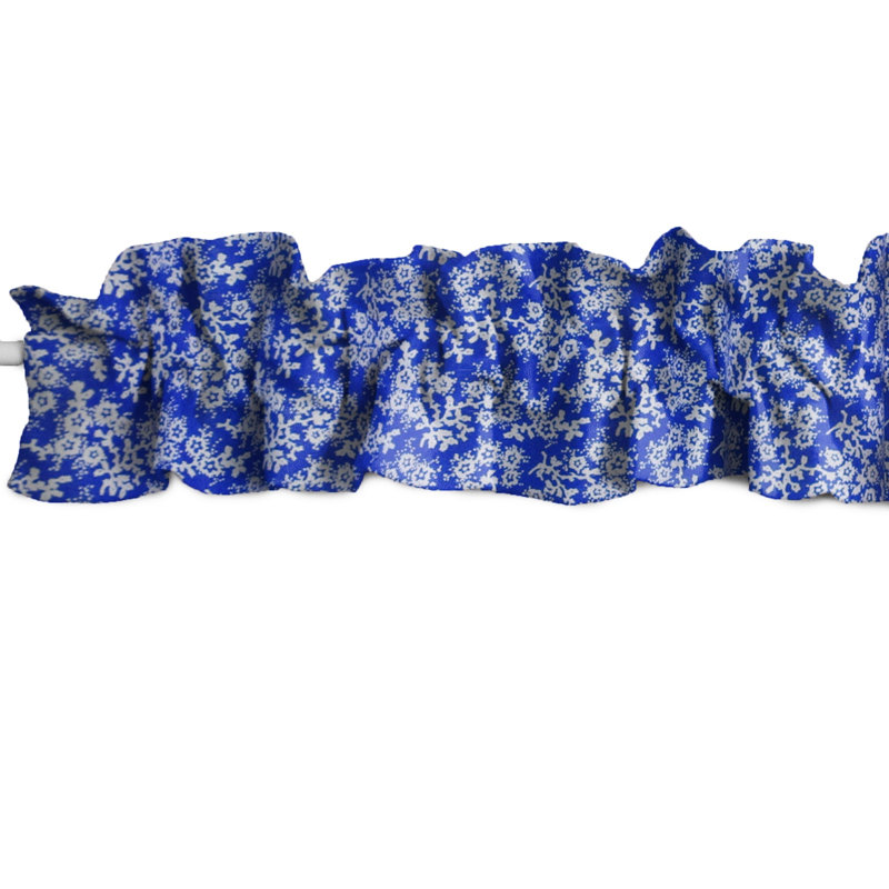 Cantonnière sur mesure en mélange de coton floral, Bleu, L 120 po x L 9 po