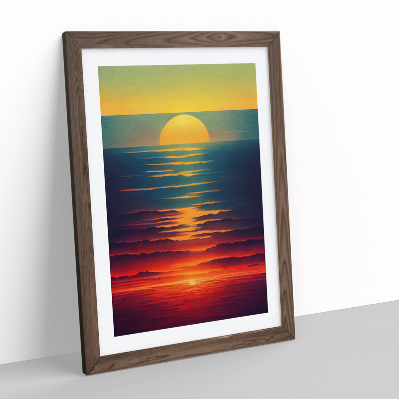 Sunset Watercolour Art No.6 - Print, Walnut Framed Paper, No Matte, 64cm H x 46cm W