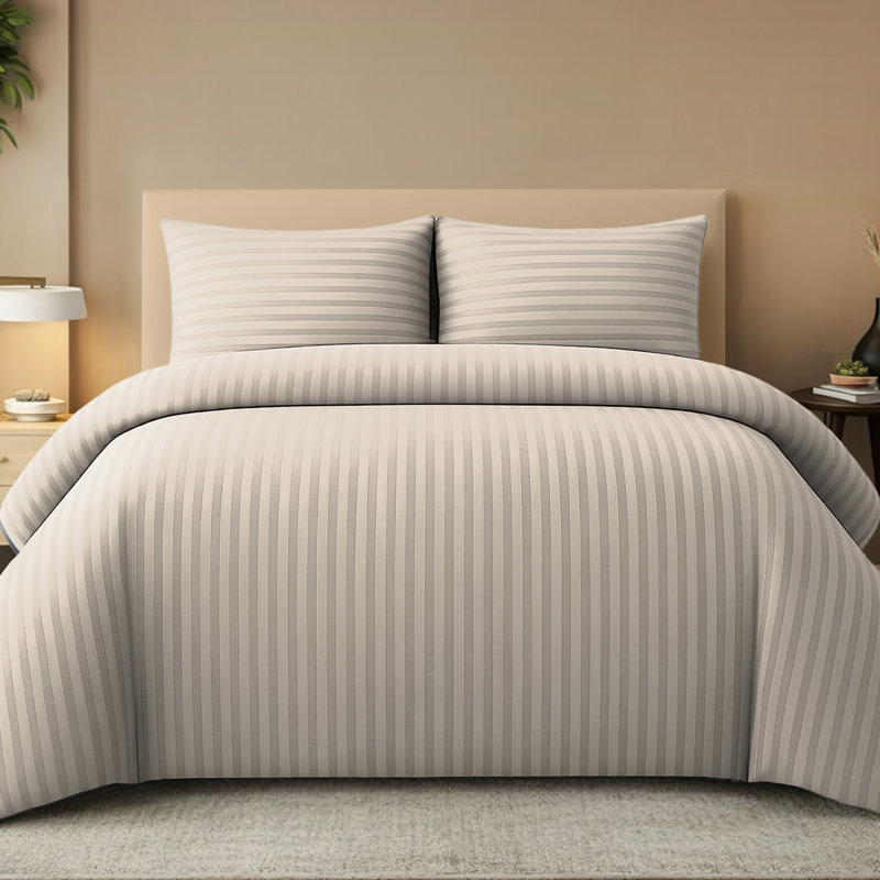 Embossed Stripe Microfibre Duvet Cover Set Breathable Ultrasoft with Zipper Closure