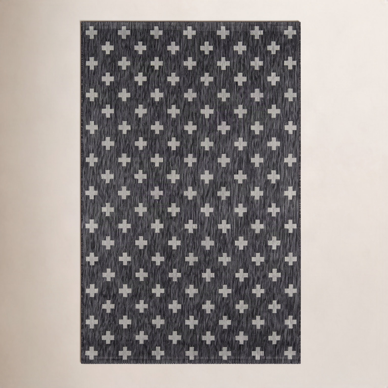 Umbria Striped Geometric Outdoor Rug, Charcoal, Rectangle 2' x 3'