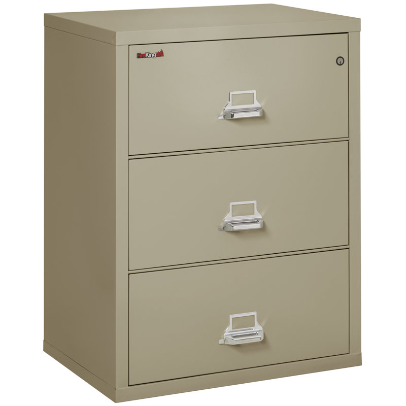 Fireproof 31.1875'' Wide 3 -Drawer Steel File Cabinet, Pewter, Key Lock