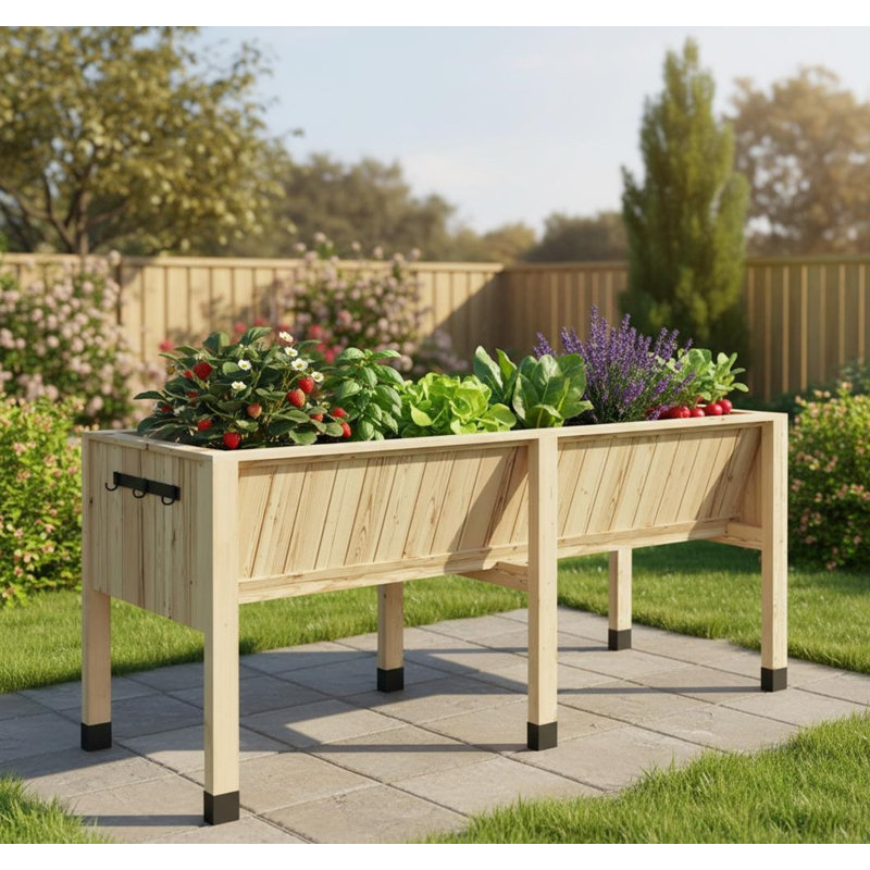 Lit de jardin surélevé en bois 13,7 pouces de profondeur, H 30,31 po x l 45,87 po x P 23,62 po, Bois naturel