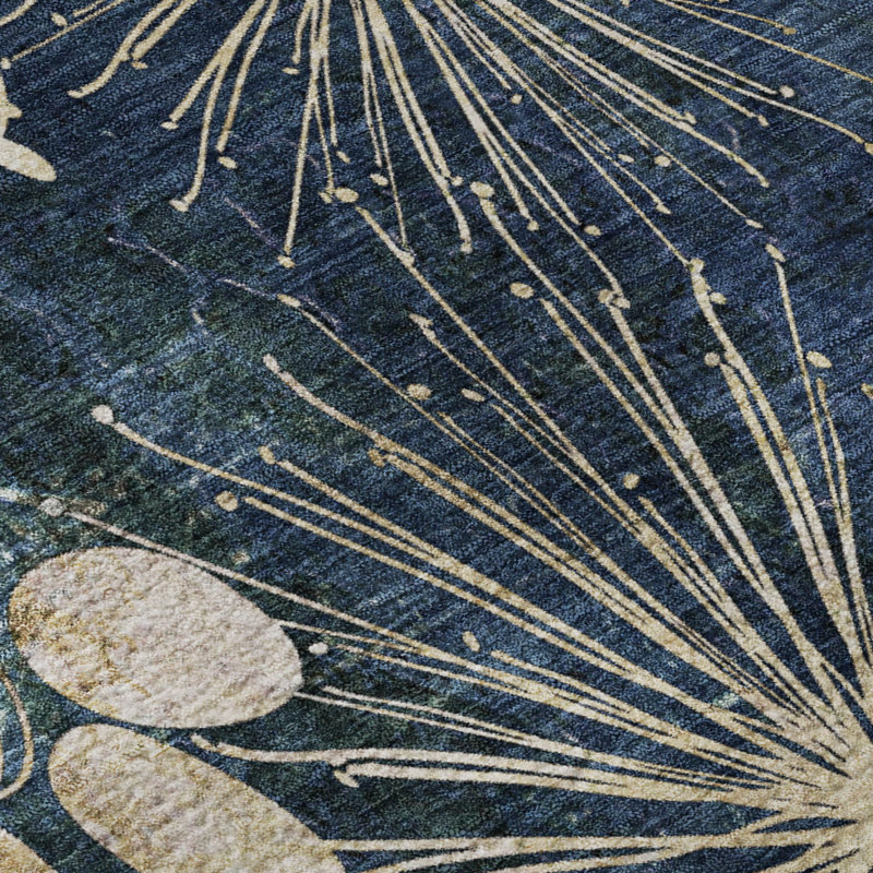 Premium Machine Washable Mayfield AMF2225 Floral Rug, 1'8" x 2'6", Navy
