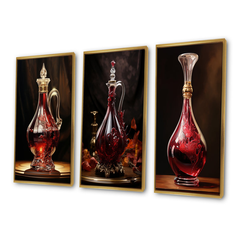 Elfand - Ensemble de 3 impressions murales sur verre, Cadre flottant doré, H 40 po x l 60 po