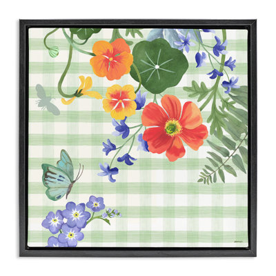 «Green Gingham & Poppies», art mural encadré flottant par Levison Design