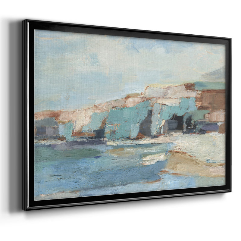 Mur de falaise turquoise II, H 30 po x l 44 po x P 1,5 po, Toile encadrée noire à coins fermés