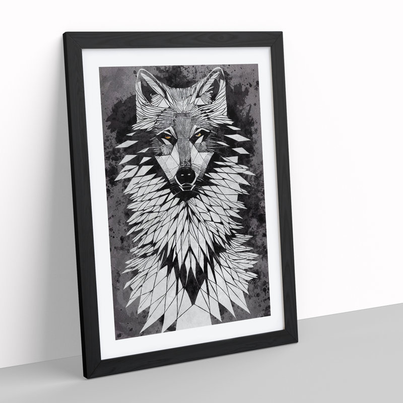 Abstract Watercolour Wolf No.1 - Single Picture Frame Painting, 34cm H x 25cm W x 2cm D, Black Framed