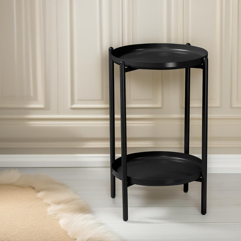 Akhil 2 Tier Black Side Table with Storage Shelves in Living Room