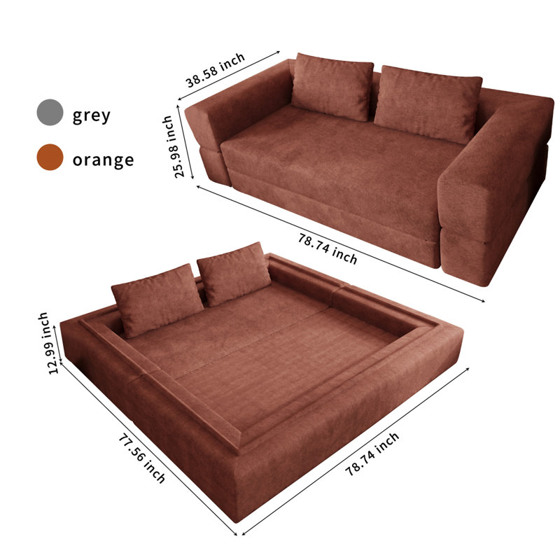 Canapé-lit avec coussin rectangulaire et coussins, Orange