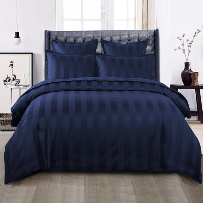Renze Microfiber 250 TC Reversible Stripe Duvet Cover Set with Pillowcases