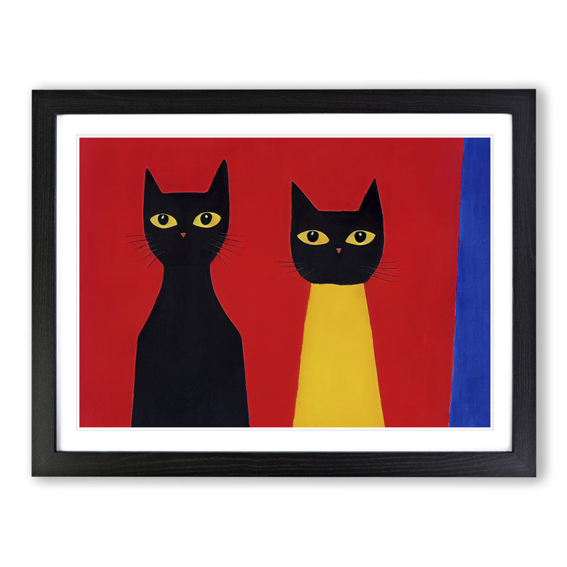 Two Abstract Cats Vol.5 - Framed Print, Black Framed, 46cm H x 64cm W x 2cm D
