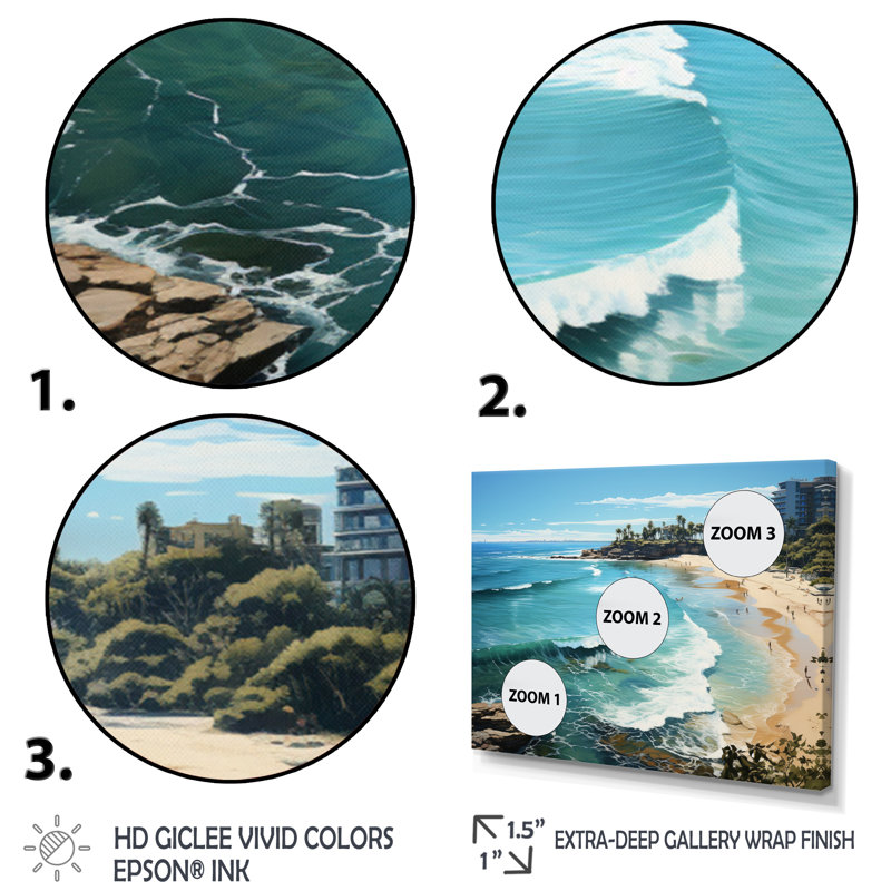 Beach Surfers Paradise III, reproduction d'art sur toile, H 34 po x l 44 po x P 1,5 po, Cadre photo noir