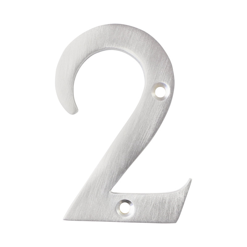 Numéro de maison laiton à fixation en surface, 2, Chrome satiné, H 4 po