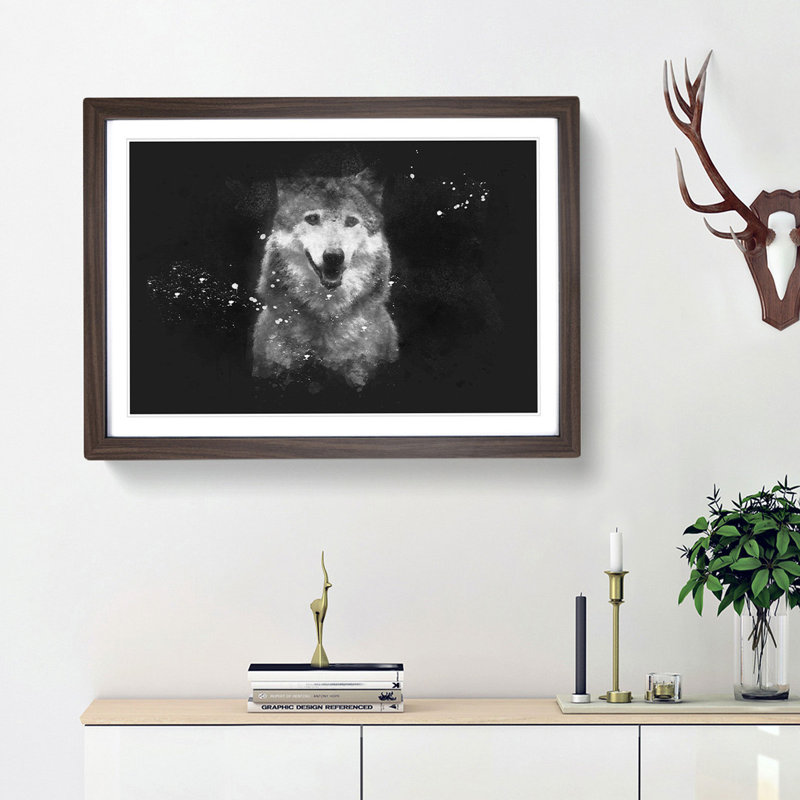 Wolf Portrait - Picture Frame Graphic Art Print, 33cm H x 45cm W x 2cm D, Walnut Framed