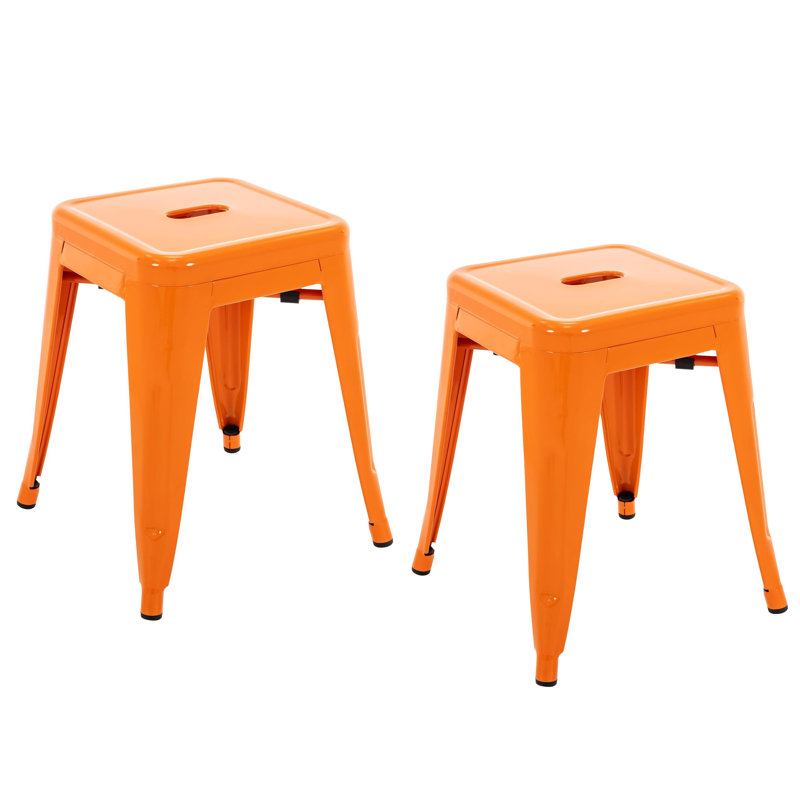 18 Inch Industrial Metal Counter Stools, Stackable Classroom Stools, Backless Metal Dining Chairs For Indoor Outdoor, Kitchen Bar Stools (Set of 2)