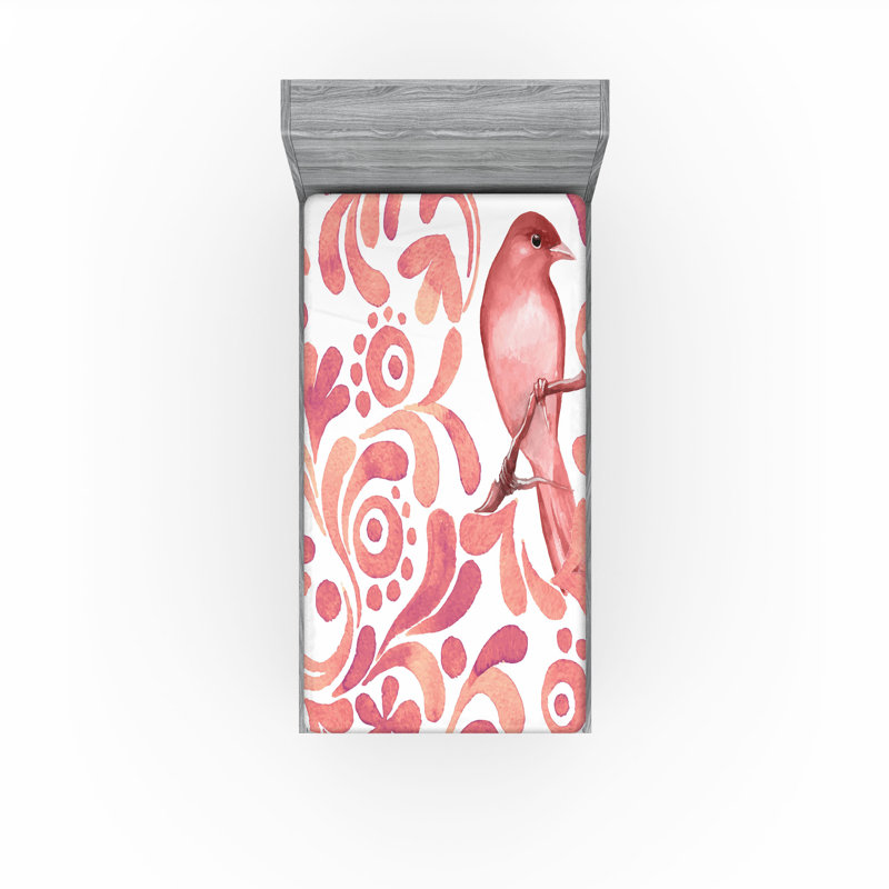Drap-housse orange Ambesonne, Drap-housse de taille simple, Corail / rose séchée / floral blanc