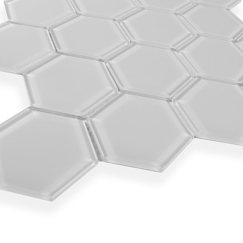 Carreau de mosaïque en verre 3 po 10,25 po x 11,75 po Beehive, Gris brumeux brillant