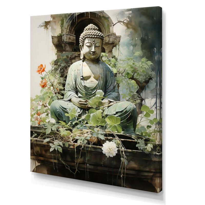 Art bouddhiste vert, art bouddhas sur toile, L 30 po x H 40 po, Toile tendue