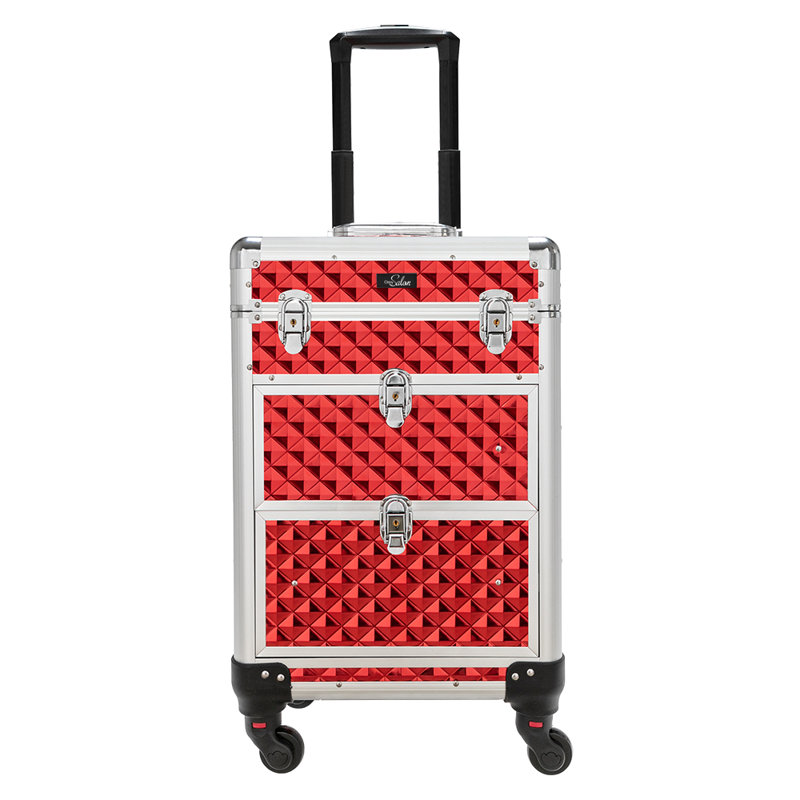 Trousse de train de maquillage en aluminium, Rouge