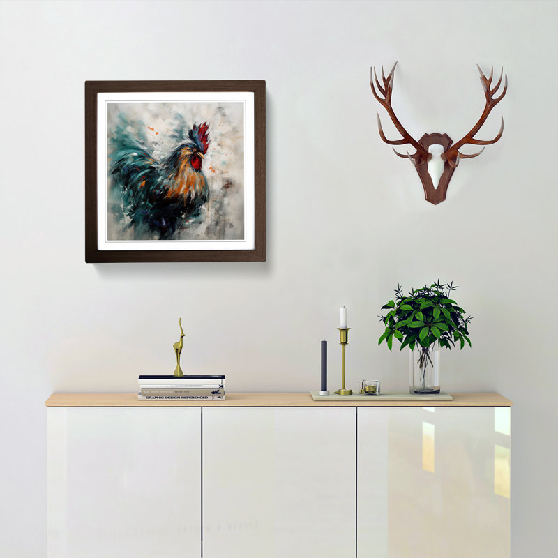 Rooster Abstract Expressionism No.1 - Framed Print, Walnut