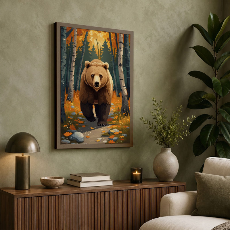 Bear Approaching Boho - Wrapped Canvas, 36x24 - 91.4 x 61.0 cm, Terracotta Border