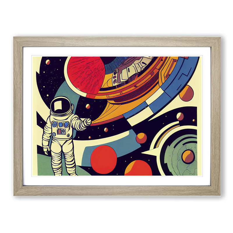 Retro Astronaut Vol.1 - Single Picture Frame Painting, Oak Framed, 46cm H x 64cm W x 2cm D