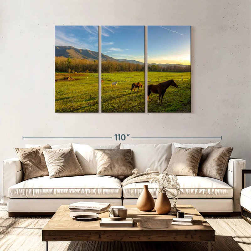 Alvord, chevaux dans un paysage de ferme, H 48 po x l 74 po