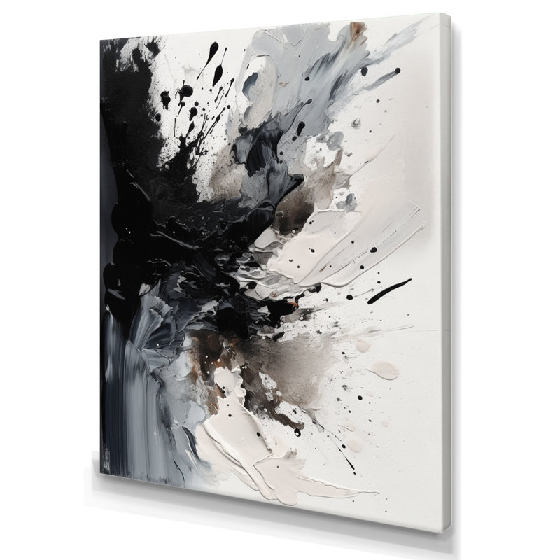 «Black Textured Splash Paint Art IV», art abstrait sur toile, H 40 po x l 30 po x P 1,5 po, Toile tendue