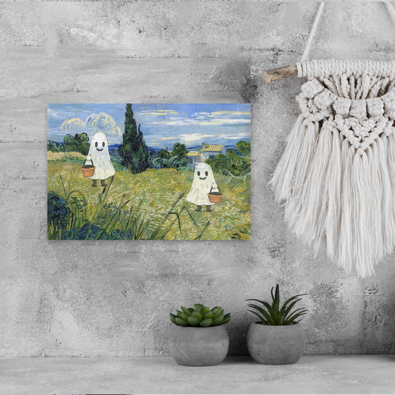 Cute Ghosts In Field Whimsical Abstract Contemporary Cypress Autumn Flower Wall Art Print 1 Piece Wrapped Canvas Wall Art
