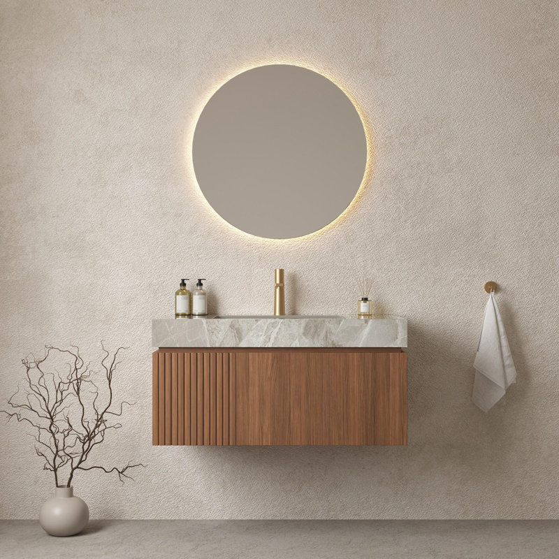 Meuble-lavabo mural simple 36 po avec lavabo, Espresso, 36", Gris clair