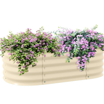 Galvanized Metal Planter Bed Kit 3.4'x2'x1', Outdoor Elevated Garden Box With Edge, Admired For Flowers, Herbs & Veggies, Cream Varnish Cream, Edging, Fine Drainage Capacity